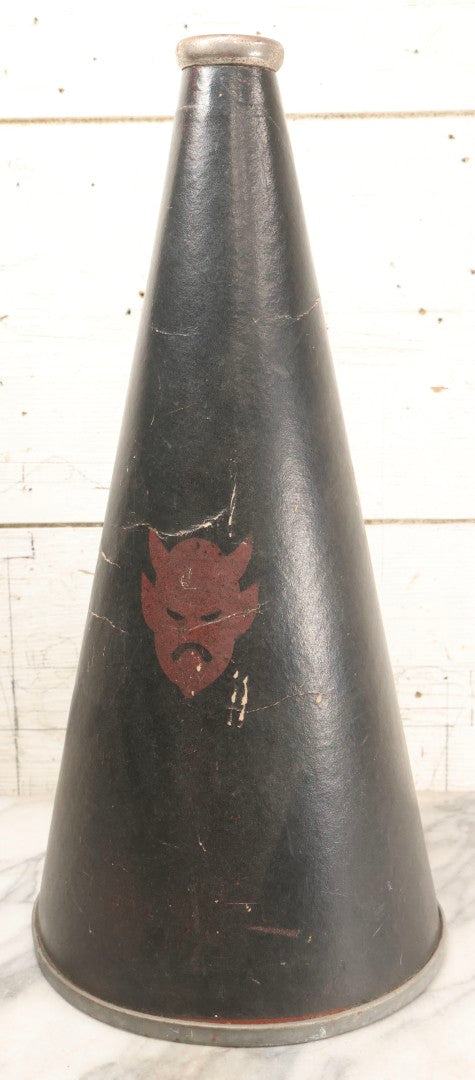 Lot 003 - Vintage School Sports Cheerleading Bullhorn With Red Stenciled Devil Mascot And Black Finish