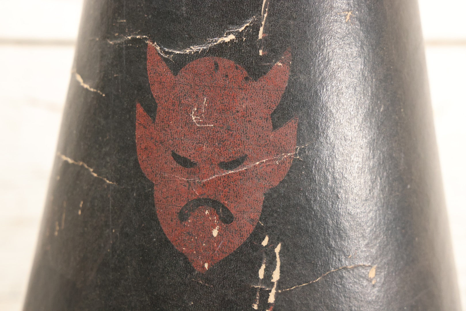 Lot 003 - Vintage School Sports Cheerleading Bullhorn With Red Stenciled Devil Mascot And Black Finish