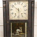 Lot 004 - Antique Column And Splat Shelf Clock By Riley Whiting, Winchester, Connecticut, With 30-Hour Wooden Works And Reverse Painted Door With “The Orphan's Prayer” Scene, Child Praying At Monument, Includes Weights, Pendulum, And Key