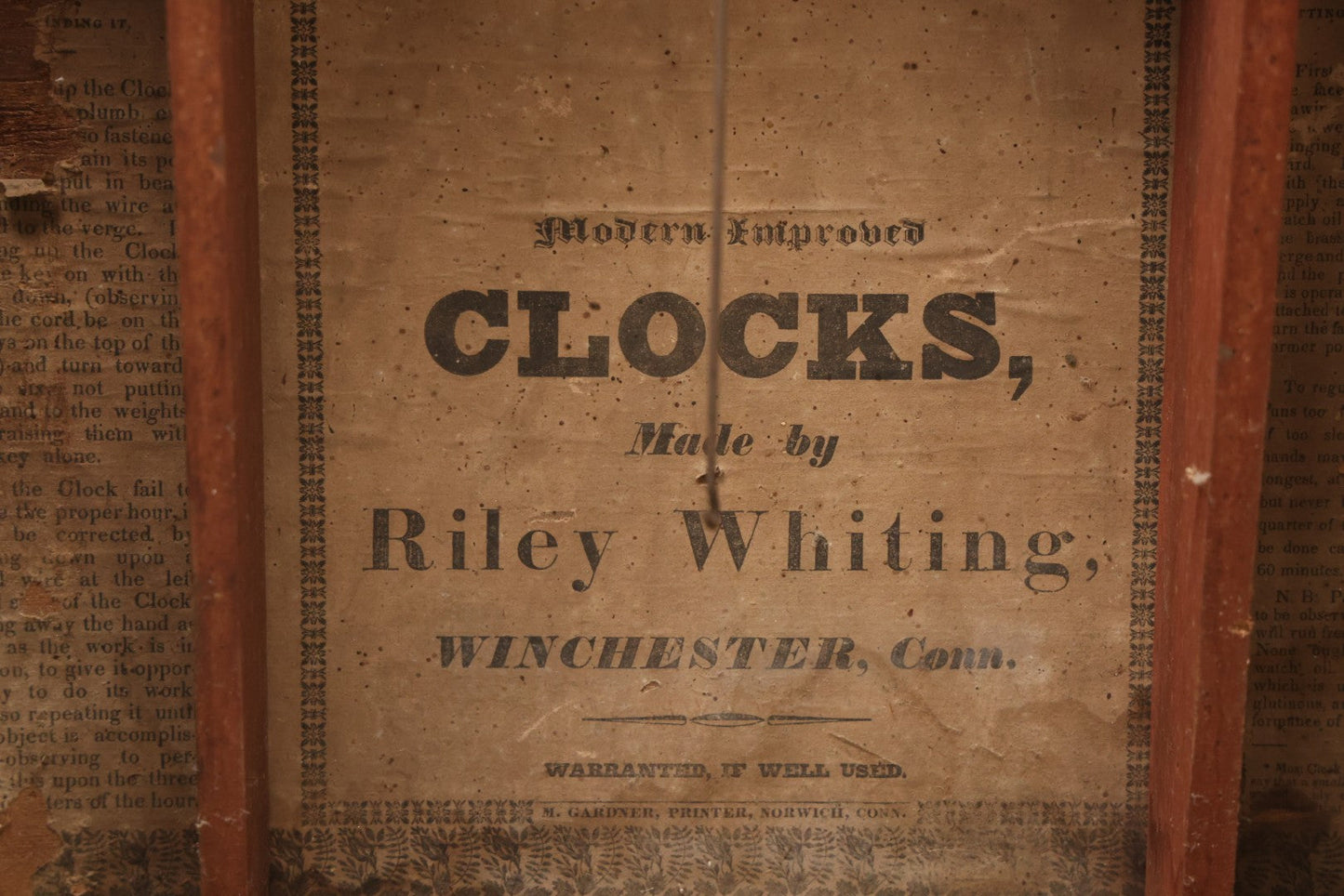 Lot 004 - Antique Column And Splat Shelf Clock By Riley Whiting, Winchester, Connecticut, With 30-Hour Wooden Works And Reverse Painted Door With “The Orphan's Prayer” Scene, Child Praying At Monument, Includes Weights, Pendulum, And Key