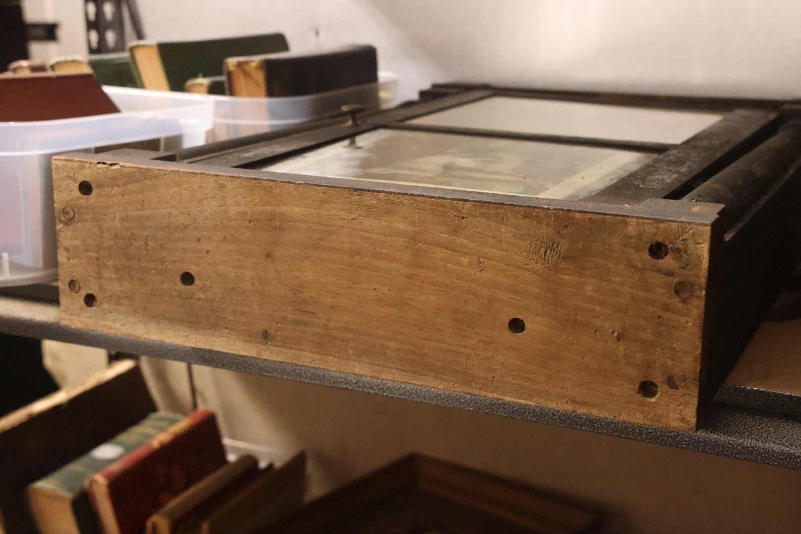 Lot 004 - Antique Column And Splat Shelf Clock By Riley Whiting, Winchester, Connecticut, With 30-Hour Wooden Works And Reverse Painted Door With “The Orphan's Prayer” Scene, Child Praying At Monument, Includes Weights, Pendulum, And Key