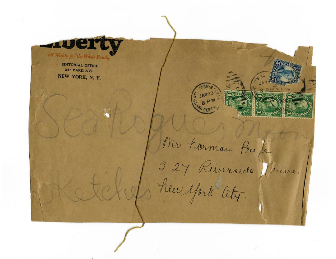 Lot 005 - Extensive Archive Of Original Sketches, Studies, And Notes Attributed To Norman Mills Price (1877–1951), Including Preparatory Work For “The Sea Rogue's Moon," With Envelope From Liberty Magazine Addressed To 527 Riverside Dr., New York City