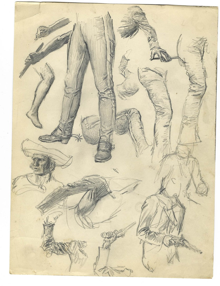 Lot 005 - Extensive Archive Of Original Sketches, Studies, And Notes Attributed To Norman Mills Price (1877–1951), Including Preparatory Work For “The Sea Rogue's Moon," With Envelope From Liberty Magazine Addressed To 527 Riverside Dr., New York City