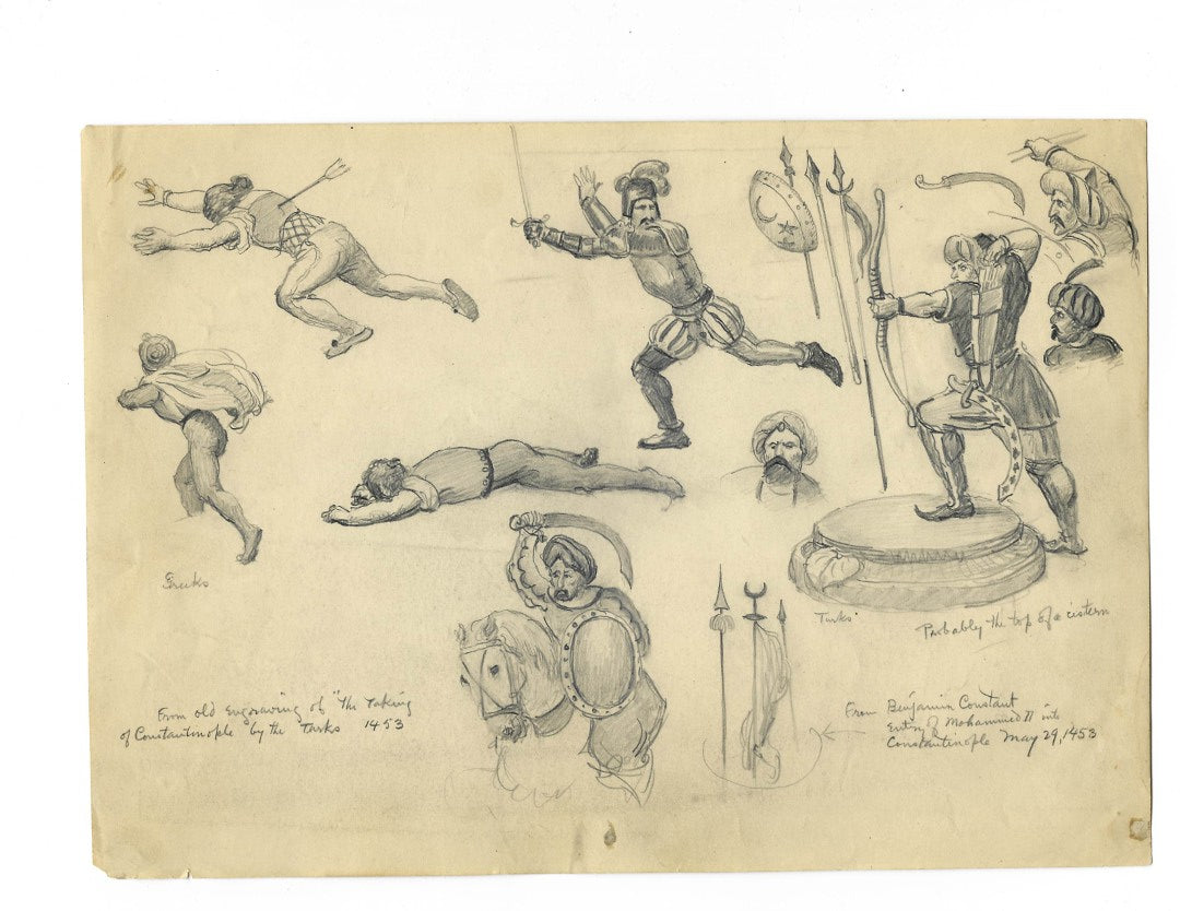 Lot 005 - Extensive Archive Of Original Sketches, Studies, And Notes Attributed To Norman Mills Price (1877–1951), Including Preparatory Work For “The Sea Rogue's Moon," With Envelope From Liberty Magazine Addressed To 527 Riverside Dr., New York City