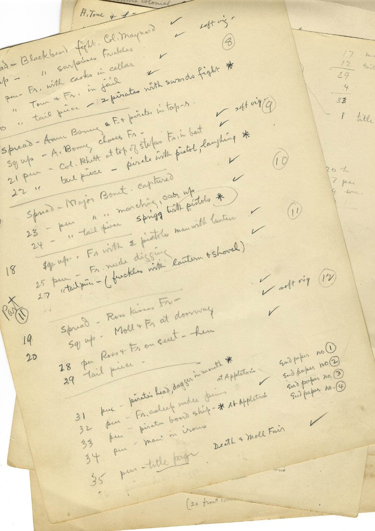 Lot 005 - Extensive Archive Of Original Sketches, Studies, And Notes Attributed To Norman Mills Price (1877–1951), Including Preparatory Work For “The Sea Rogue's Moon," With Envelope From Liberty Magazine Addressed To 527 Riverside Dr., New York City