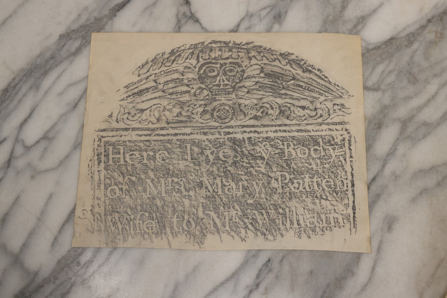 Lot 006 - Grouping Of 15 Vintage New England Gravestone Rubbings By Houston E. Bird, Depicting 17th–18th Century Monuments, Rubbings Taken Mid–Late 20th Century