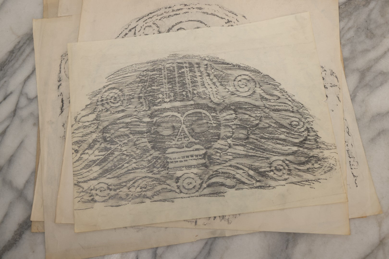 Lot 006 - Grouping Of 15 Vintage New England Gravestone Rubbings By Houston E. Bird, Depicting 17th–18th Century Monuments, Rubbings Taken Mid–Late 20th Century