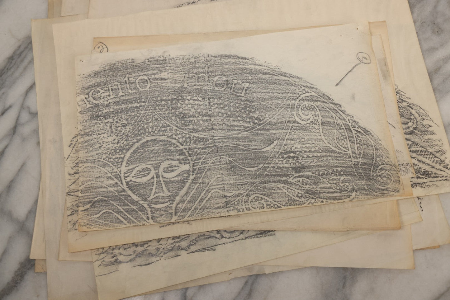 Lot 006 - Grouping Of 15 Vintage New England Gravestone Rubbings By Houston E. Bird, Depicting 17th–18th Century Monuments, Rubbings Taken Mid–Late 20th Century