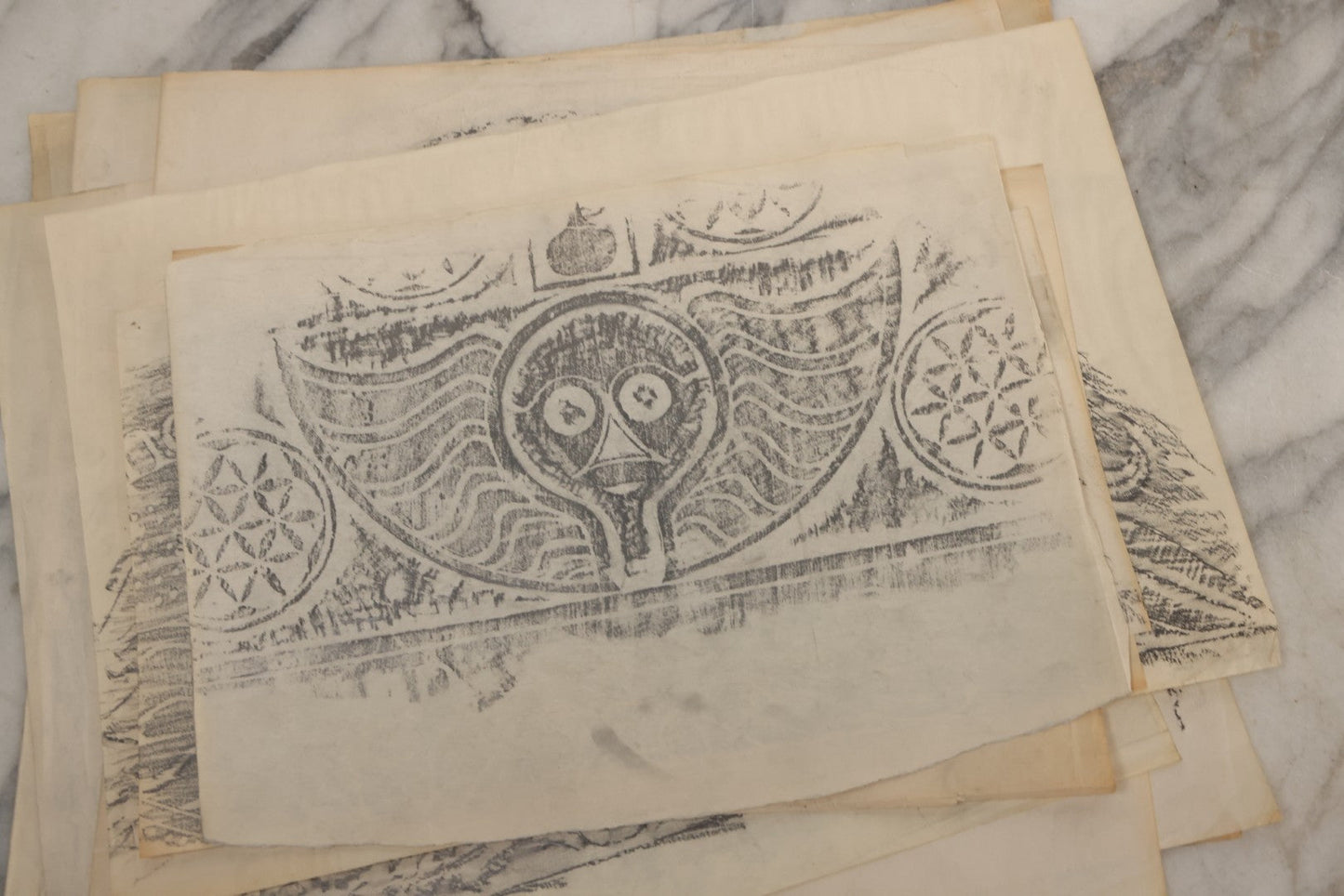 Lot 006 - Grouping Of 15 Vintage New England Gravestone Rubbings By Houston E. Bird, Depicting 17th–18th Century Monuments, Rubbings Taken Mid–Late 20th Century