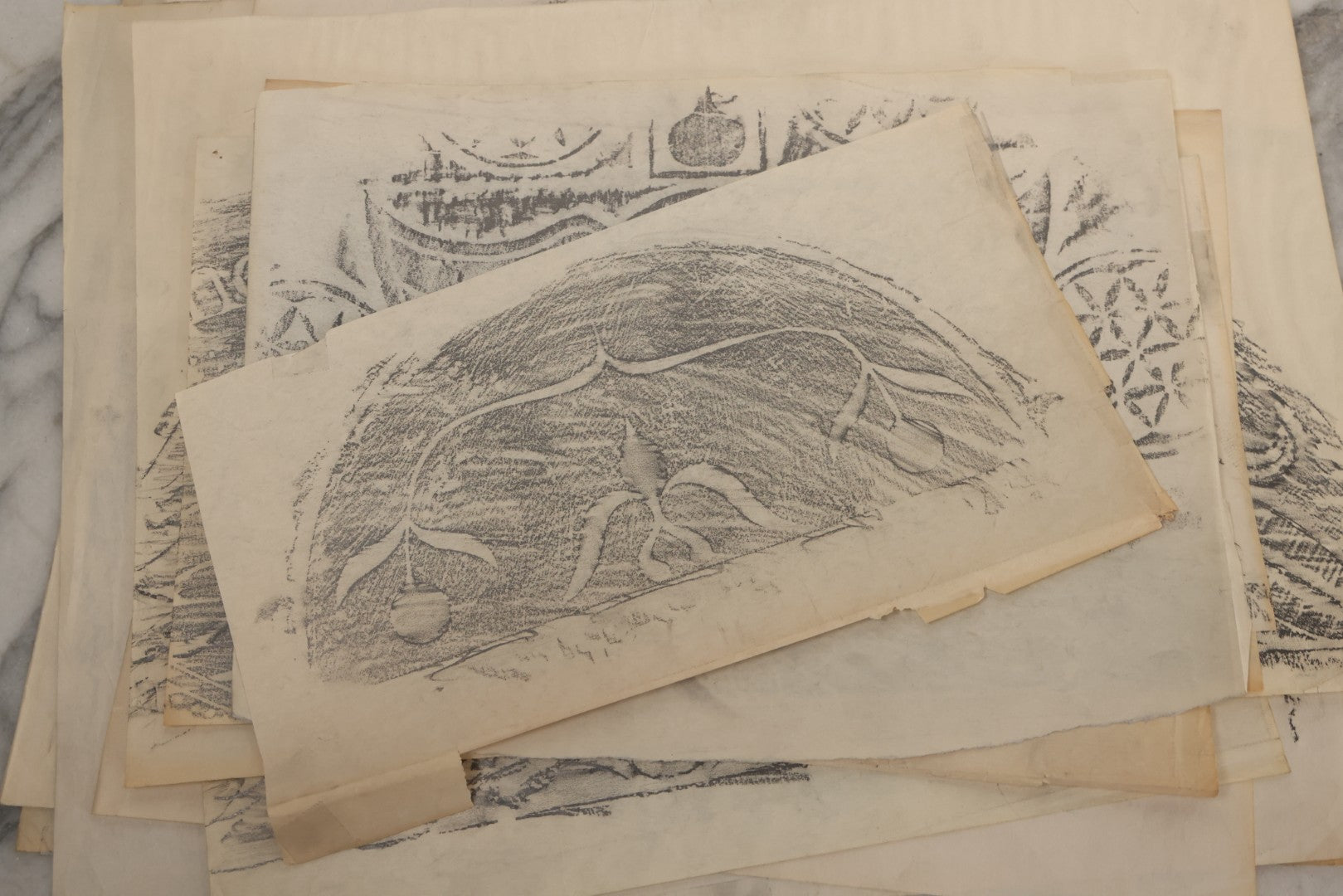 Lot 006 - Grouping Of 15 Vintage New England Gravestone Rubbings By Houston E. Bird, Depicting 17th–18th Century Monuments, Rubbings Taken Mid–Late 20th Century