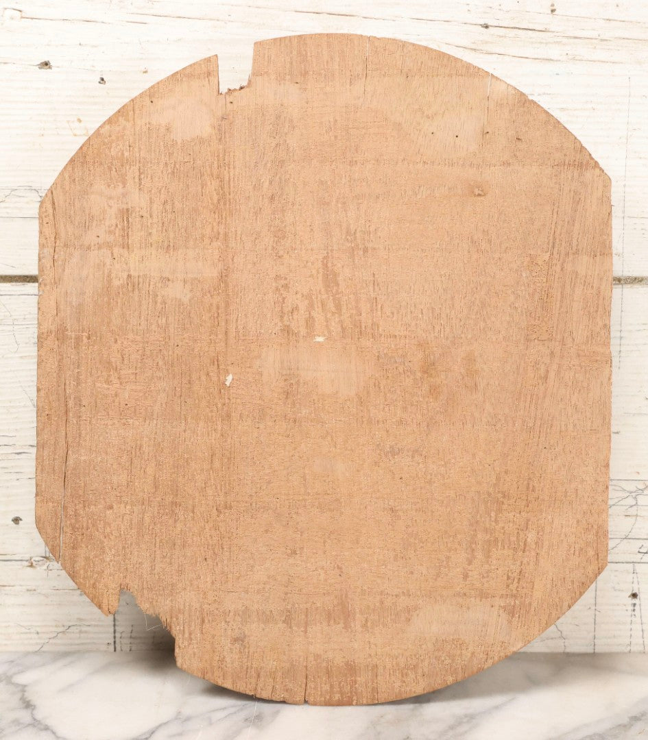 Lot 009 - Antique Carved Wooden Lion Relief Plaque Furntiure Remnant With Circular Border And Prominent Fangs