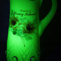 Lot 010 - Antique Uranium Glass Pattern Glass Pitcher With Painted Roses And Gold Accents, "Souvenir Of Coney Island," New York City, Circa Early 20th Century, Note Large Crack, 8-3/8" H