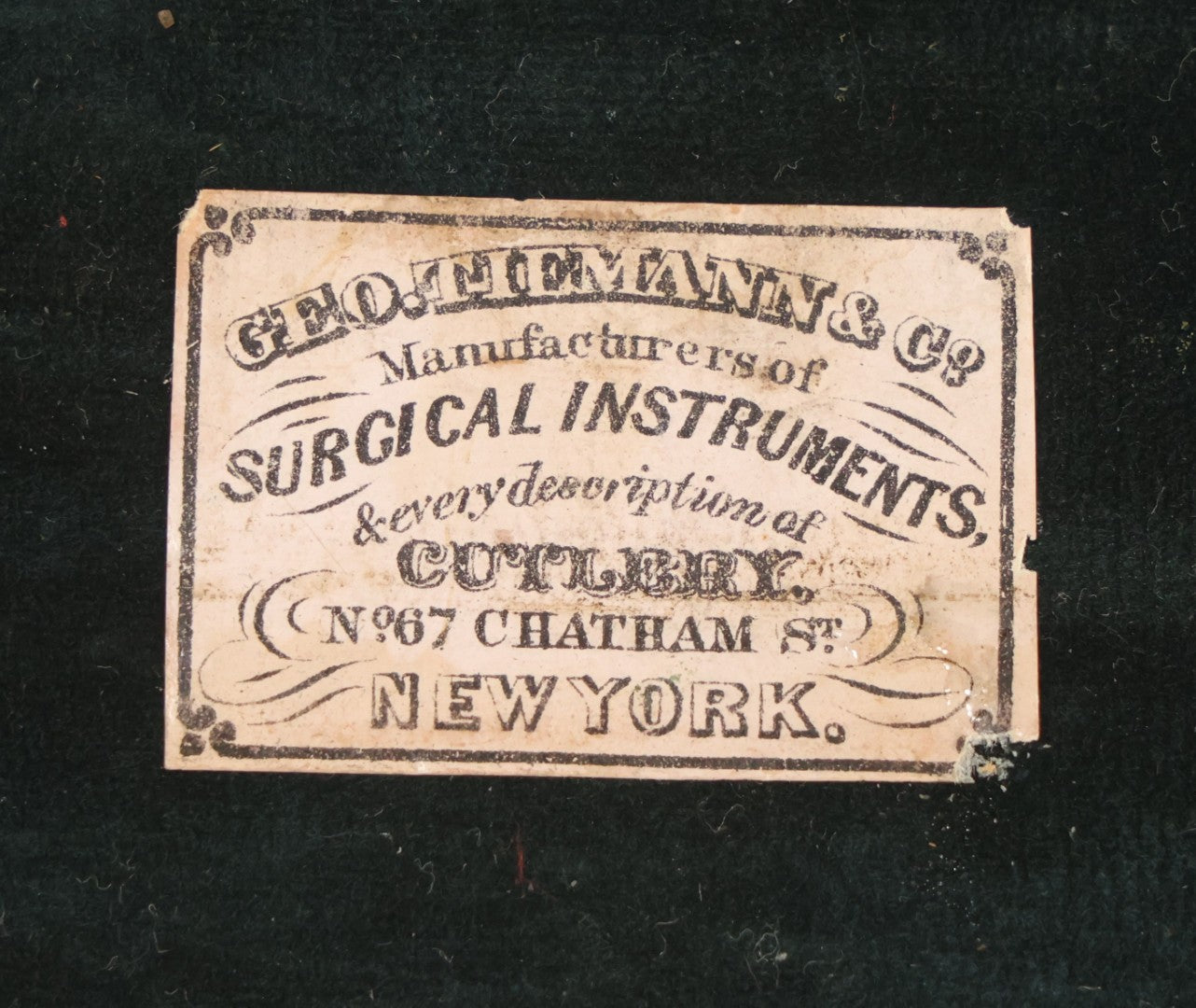Lot 012 - Antique Surgical Implement Kit By George Tiemann & Co., New York, With 12 Implements Including Bone Handle Tools And Triple Chain Dissection Hook, In Original Box With Paper Label, Circa 1860s