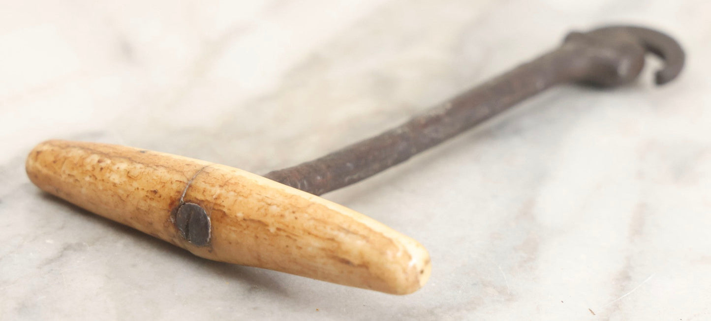 Lot 013 - Antique Cast Metal Tooth Puller With Bone Handle And Original Patina, Circa Early 19th Century, 5-1/2" L
