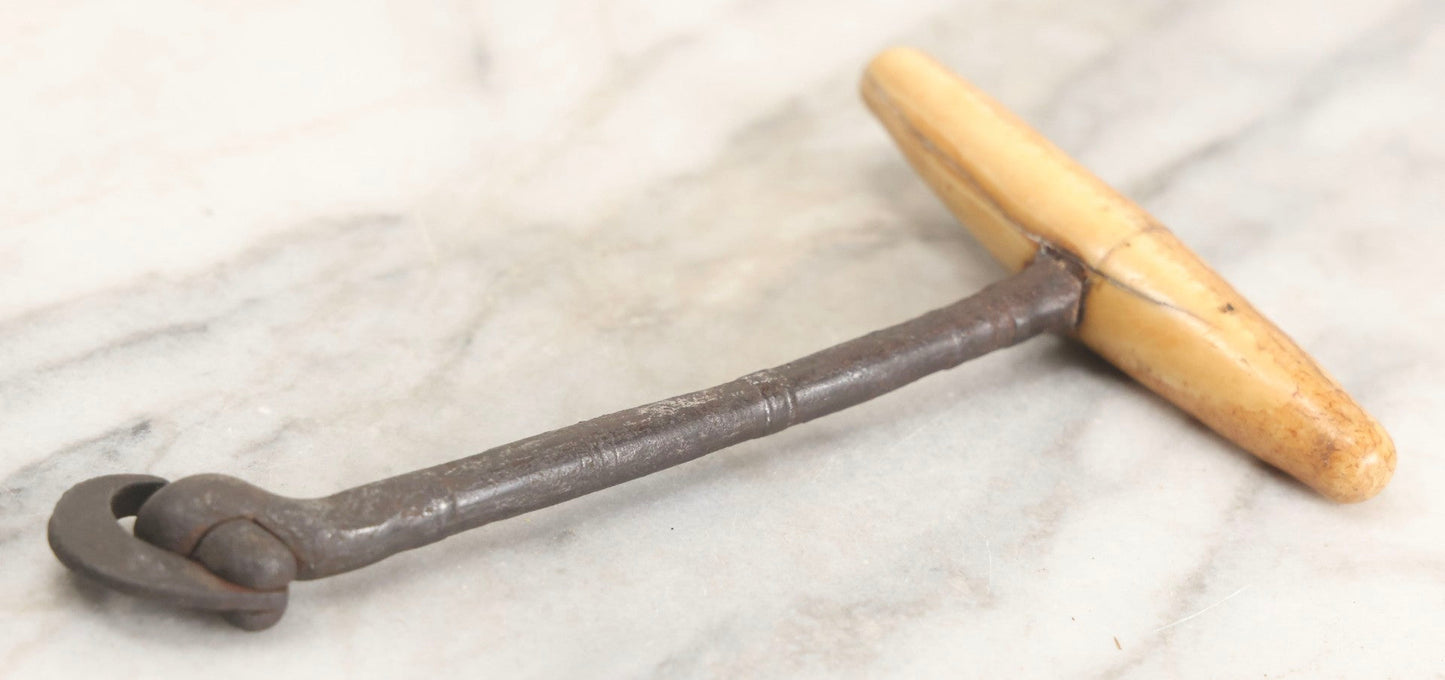 Lot 013 - Antique Cast Metal Tooth Puller With Bone Handle And Original Patina, Circa Early 19th Century, 5-1/2" L