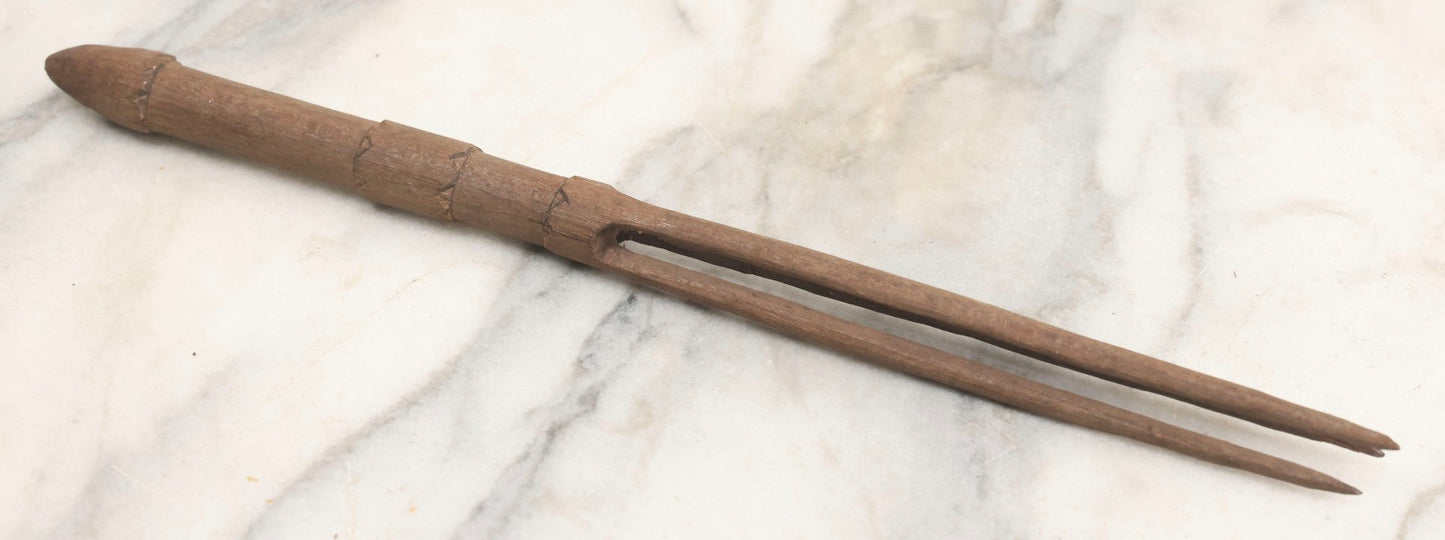 Lot 015 - Vintage Hand-Carved Wooden Fork In The Style Of A Fijian Cannibal Fork, 11-3/4" L