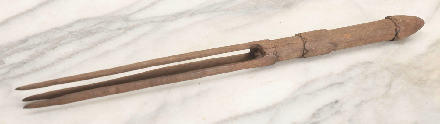Lot 015 - Vintage Hand-Carved Wooden Fork In The Style Of A Fijian Cannibal Fork, 11-3/4" L