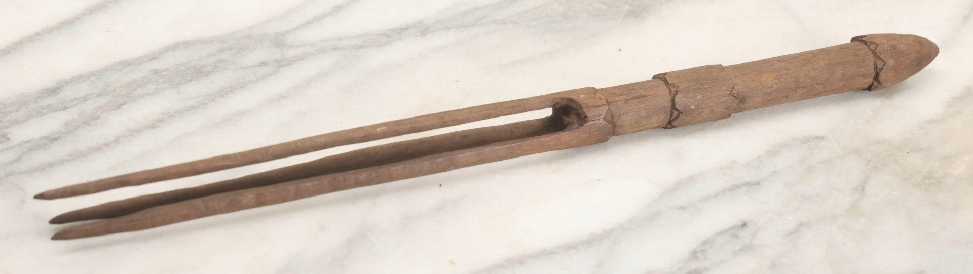 Lot 015 - Vintage Hand-Carved Wooden Fork In The Style Of A Fijian Cannibal Fork, 11-3/4" L