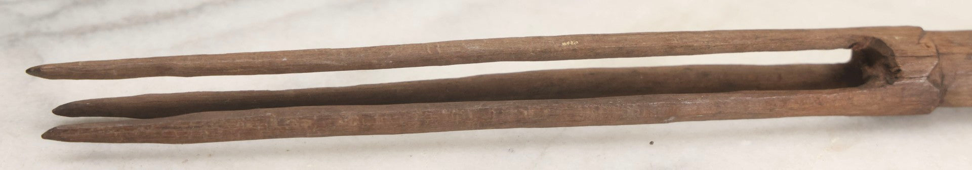 Lot 015 - Vintage Hand-Carved Wooden Fork In The Style Of A Fijian Cannibal Fork, 11-3/4" L