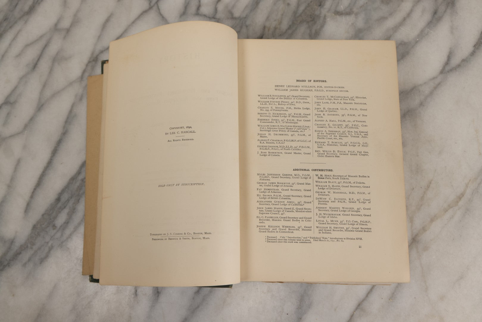 Lot 017 - "History Of Freemasonry And Concordant Orders" Antique Illustrated Masonic Reference Book By A Board Of Editors, Published By The Fraternity Publishing Company, Boston And New York, 1891