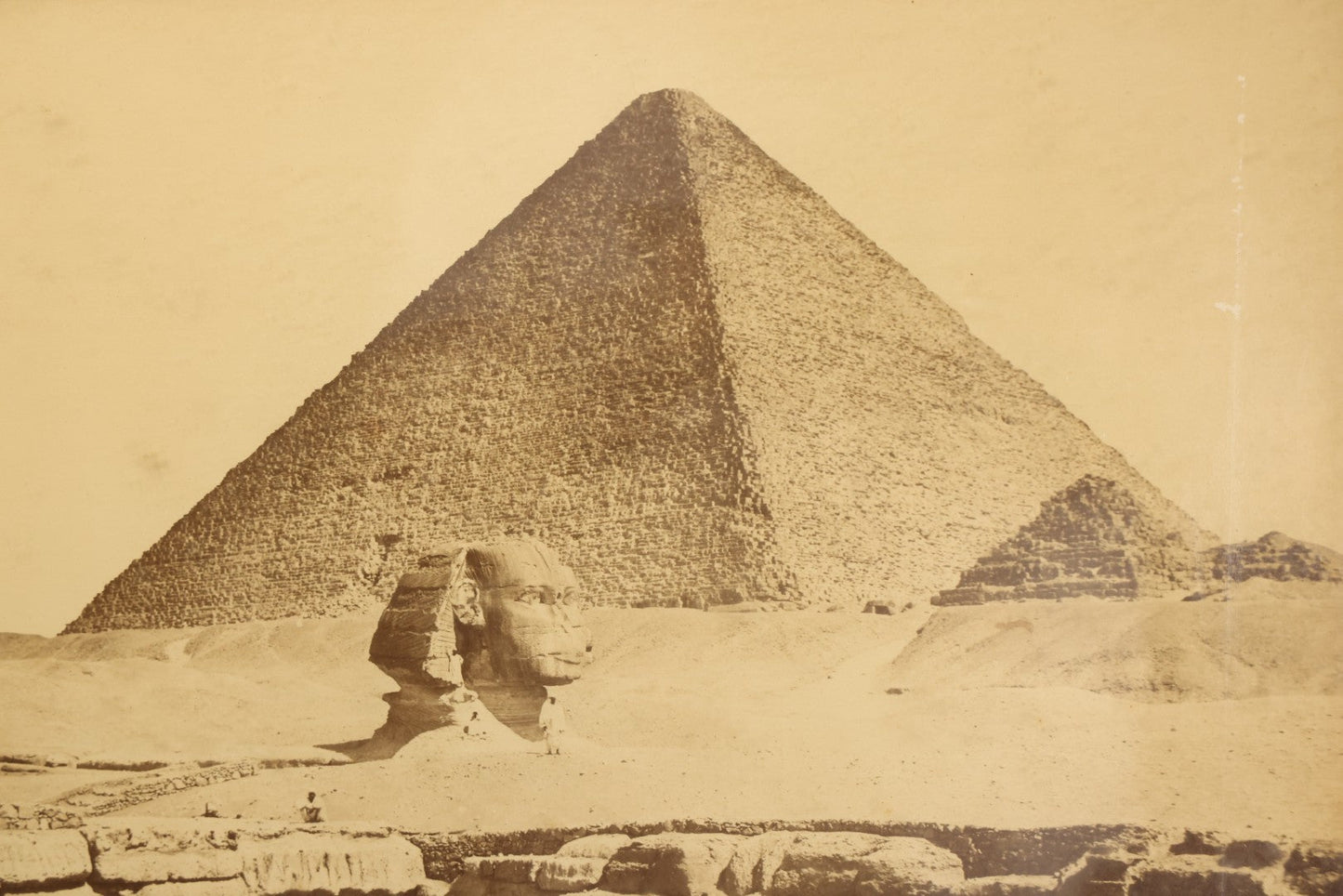 Lot 018 - Antique Albumen Photograph "The Great Pyramid And The Sphinx, Giza" By Antonio Beato, Circa 1870, Signed In Negative, Framed, 24-1/4" x 20"