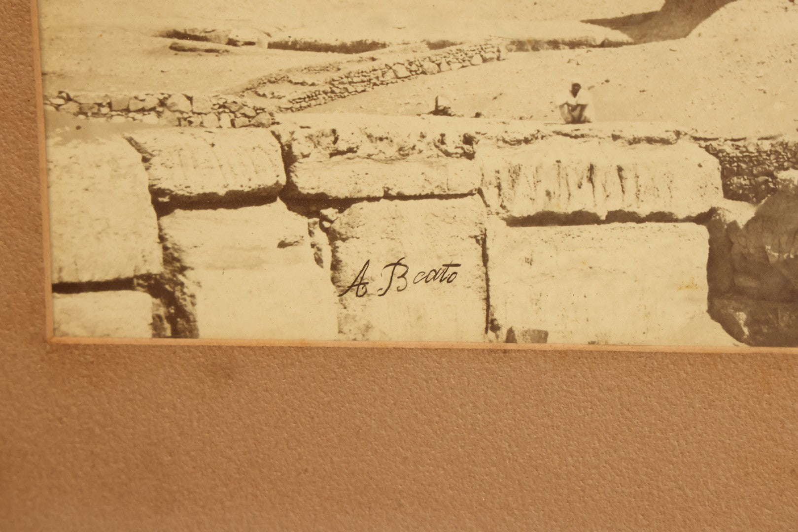 Lot 018 - Antique Albumen Photograph "The Great Pyramid And The Sphinx, Giza" By Antonio Beato, Circa 1870, Signed In Negative, Framed, 24-1/4" x 20"