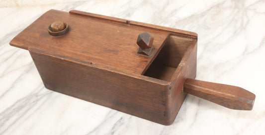 Lot 019 - Antique Hand Made Folk Art Wooden Ballot Box With Sliding Top And Fourteen-Sided Pull Knob, Includes Vintage Black And White Voting Marbles, Circa 1900