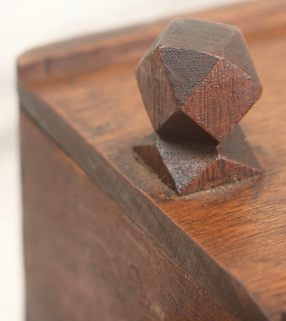 Lot 019 - Antique Hand Made Folk Art Wooden Ballot Box With Sliding Top And Fourteen-Sided Pull Knob, Includes Vintage Black And White Voting Marbles, Circa 1900