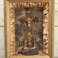 Lot 021 - Antique "Thy Kingdom Come" Religious Shadow Box Of The Crucifixion With Weapons Of Christ In Custom Frame, 12-3/8" x 16-1/8"
