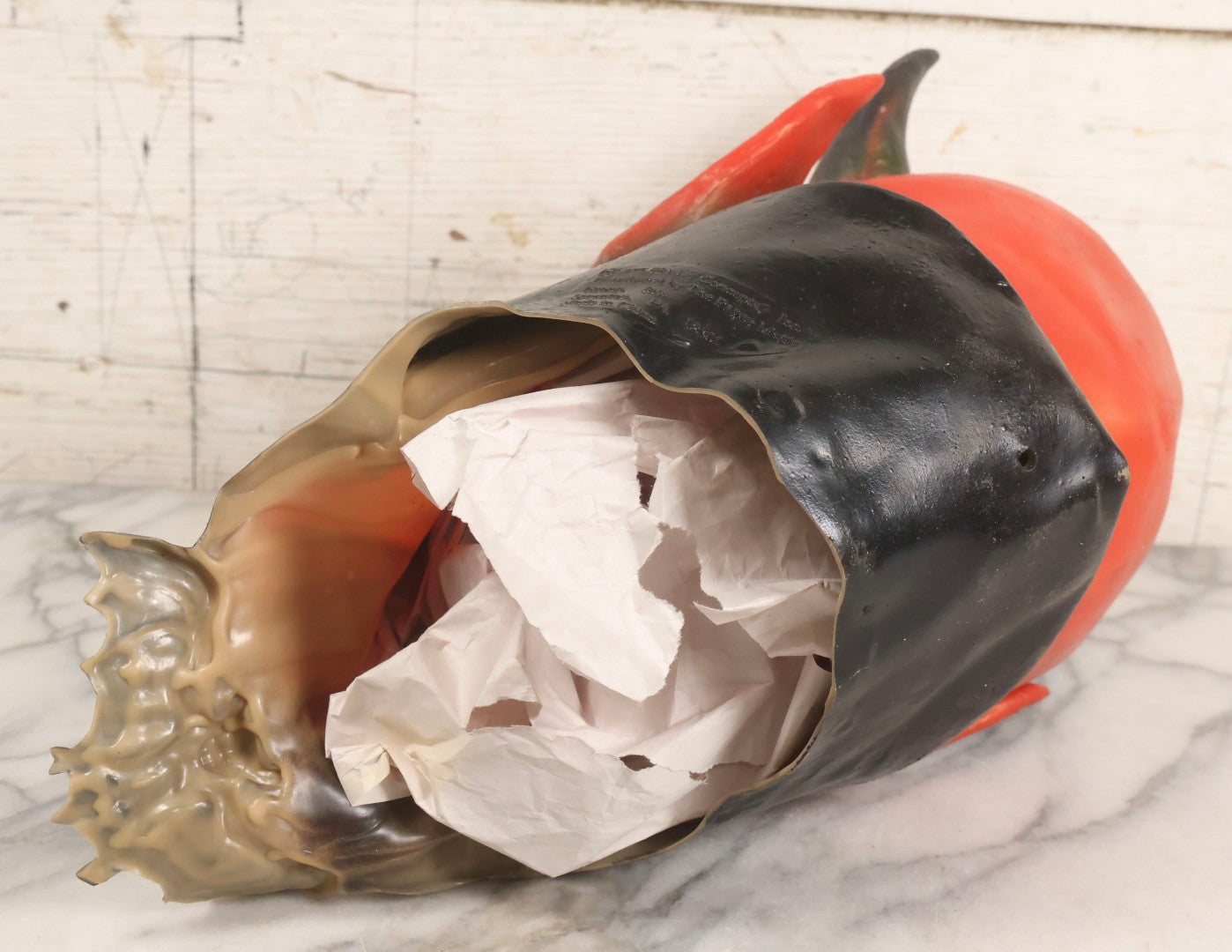 Lot 023 - Vintage Rubber Grinning Devil Halloween Mask With Yellow Eyes, Tongue Out, And Bat Bow Tie, Illusive Concepts, 1996, Distributed By The Paper Magic Group, Scranton, Pennsylvania