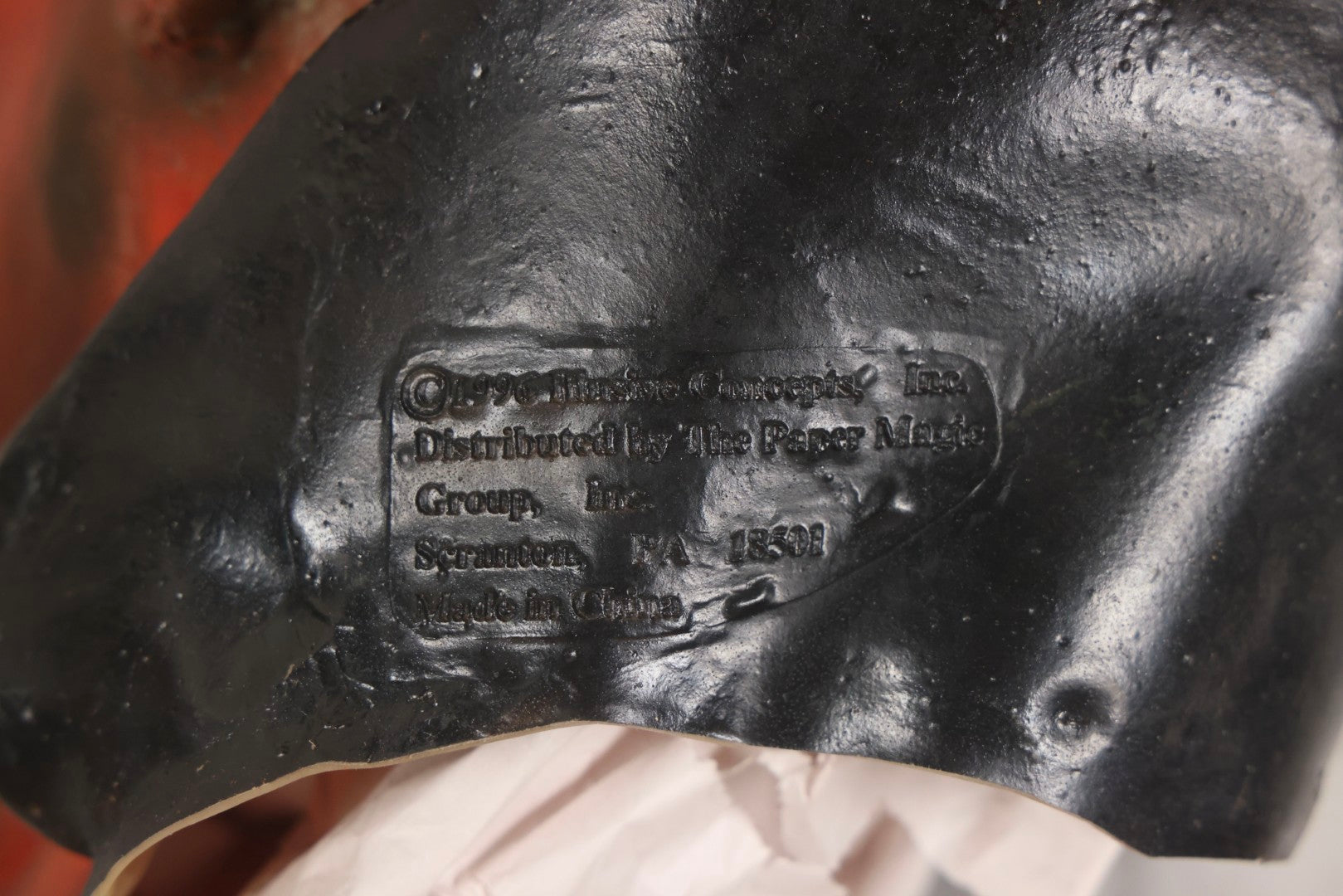 Lot 023 - Vintage Rubber Grinning Devil Halloween Mask With Yellow Eyes, Tongue Out, And Bat Bow Tie, Illusive Concepts, 1996, Distributed By The Paper Magic Group, Scranton, Pennsylvania