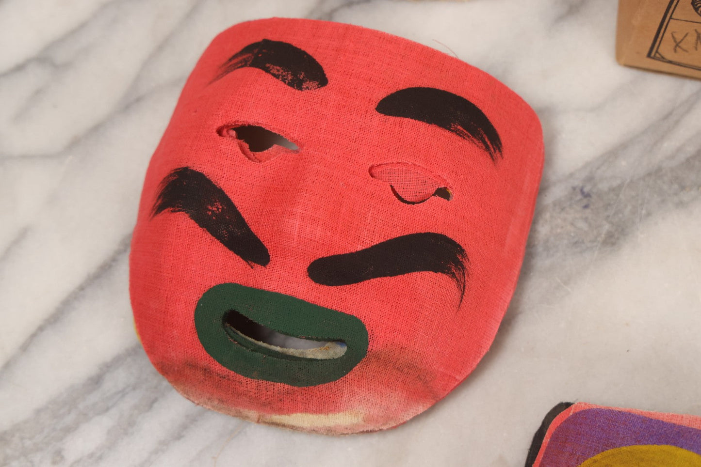 Lot 024 - Grouping Of 50 Vintage New Old Stock N.O.S. Gauze Clown Halloween Masks In Original Des Arts Products Box, No. 764, "Masks, The Universal Toy"