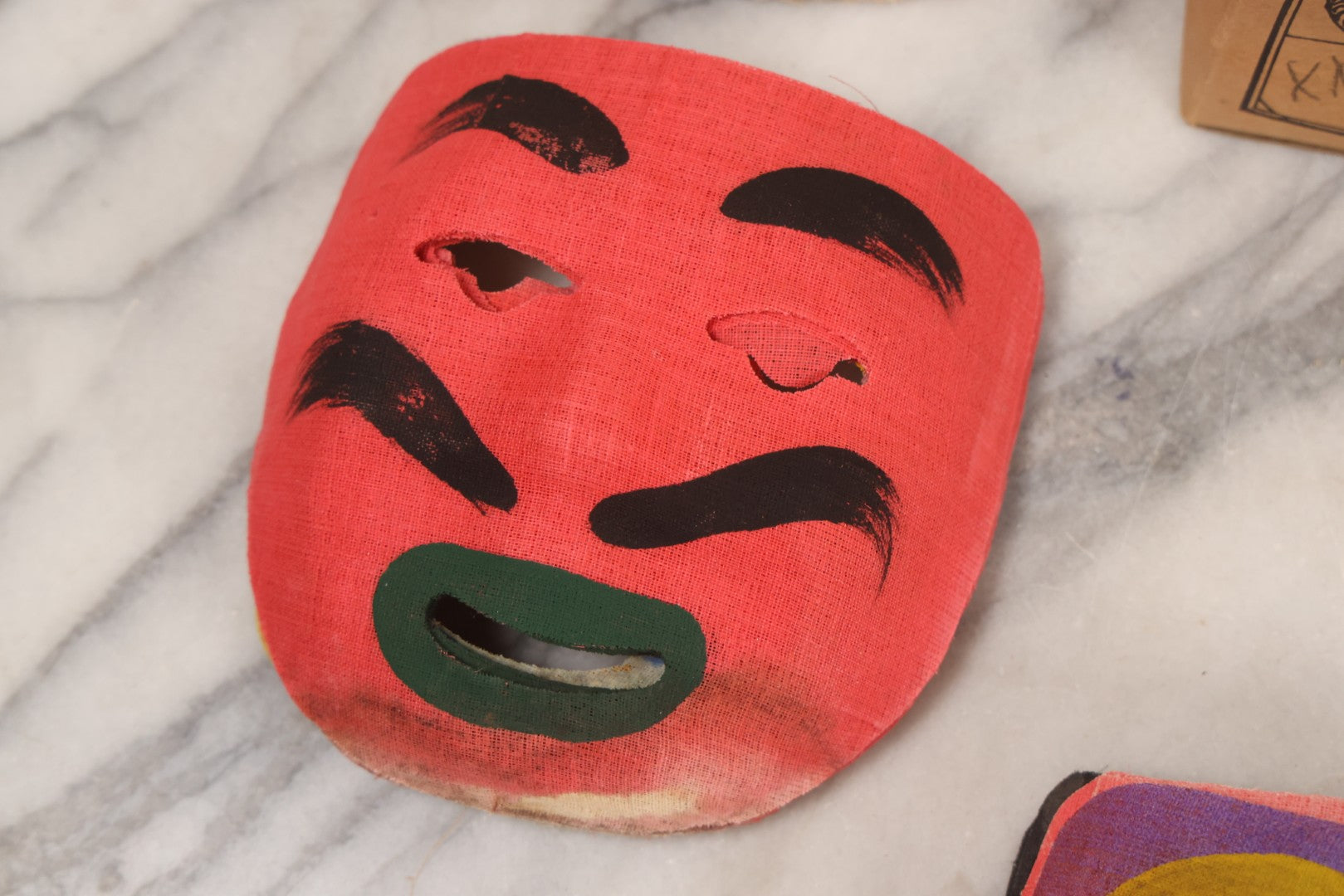 Lot 024 - Grouping Of 50 Vintage New Old Stock N.O.S. Gauze Clown Halloween Masks In Original Des Arts Products Box, No. 764, "Masks, The Universal Toy"