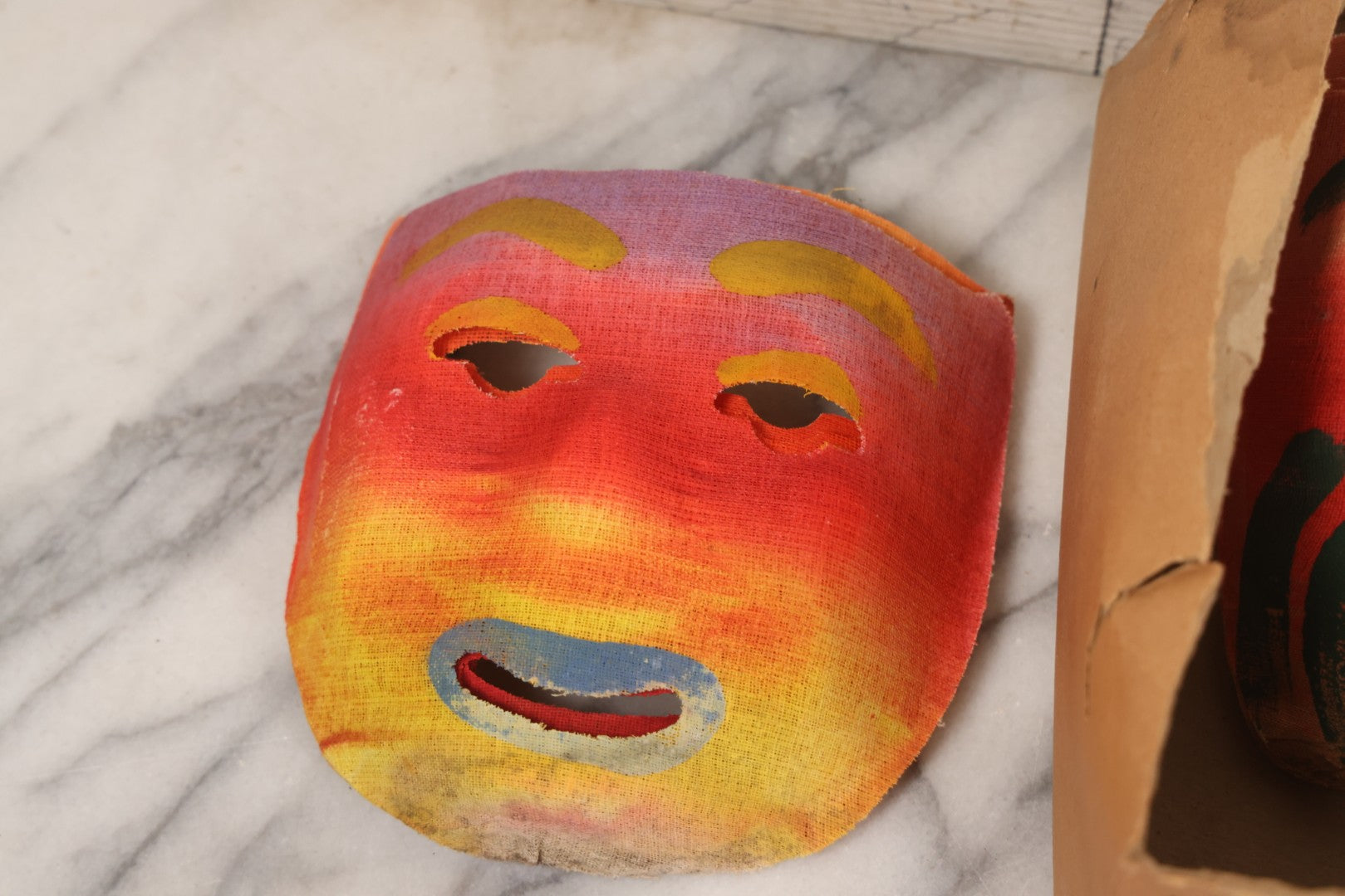 Lot 024 - Grouping Of 50 Vintage New Old Stock N.O.S. Gauze Clown Halloween Masks In Original Des Arts Products Box, No. 764, "Masks, The Universal Toy"