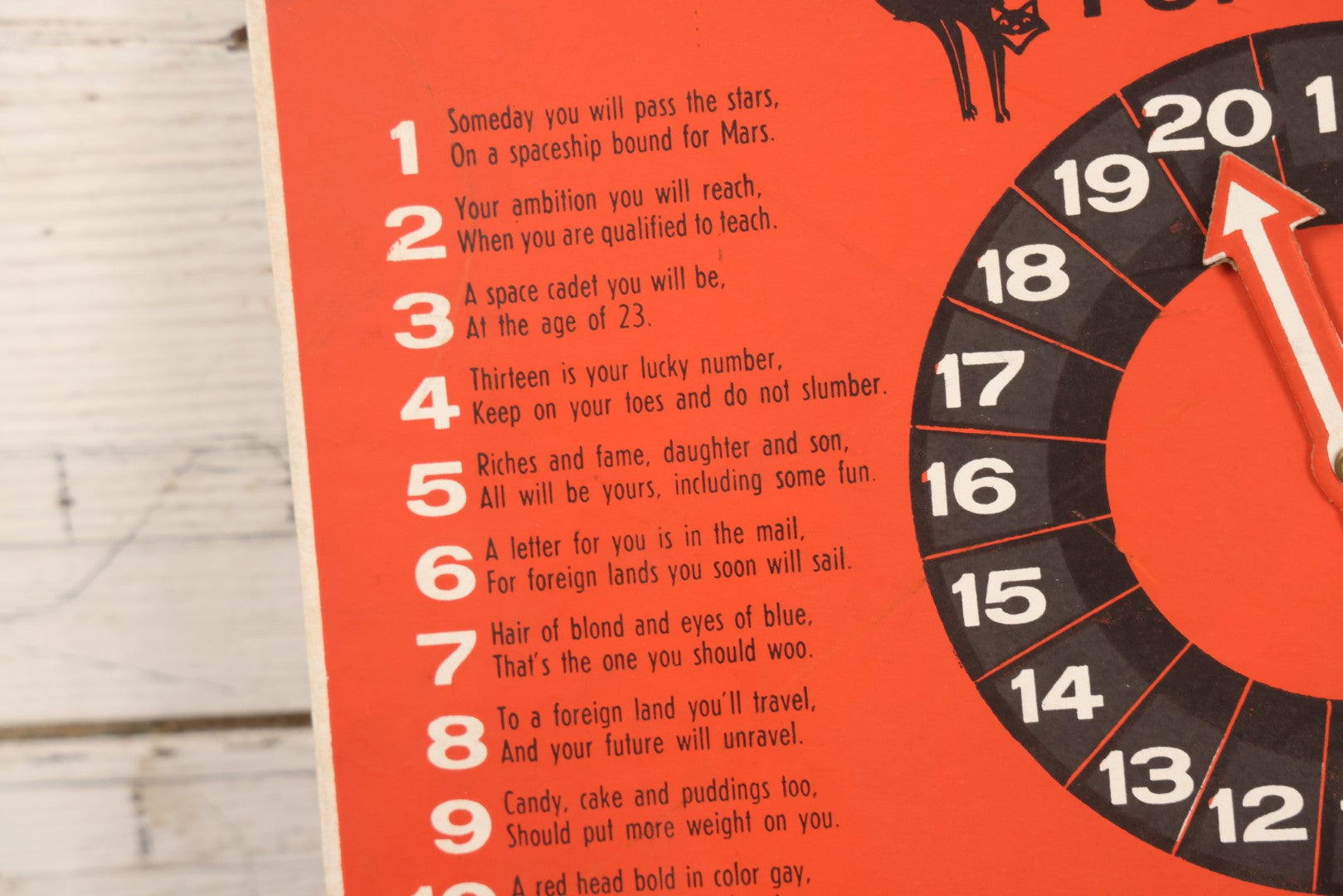 Lot 025 - Vintage Spin-O-Rama Halloween Stunt And Fortune Game By Beistle With Witch, Black Cat, And Jack-O-Lantern J.O.L. Graphics, Made In U.S.A.., 12-3/8" x 18-3/8"