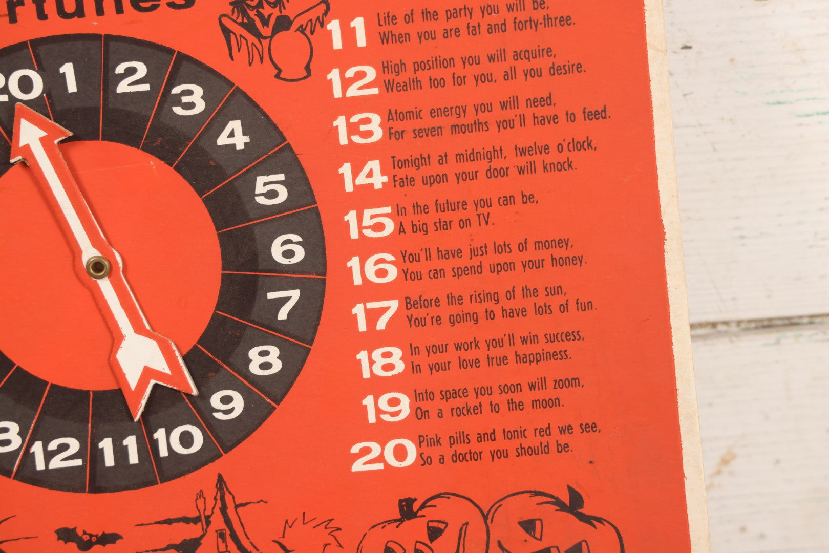 Lot 025 - Vintage Spin-O-Rama Halloween Stunt And Fortune Game By Beistle With Witch, Black Cat, And Jack-O-Lantern J.O.L. Graphics, Made In U.S.A.., 12-3/8" x 18-3/8"