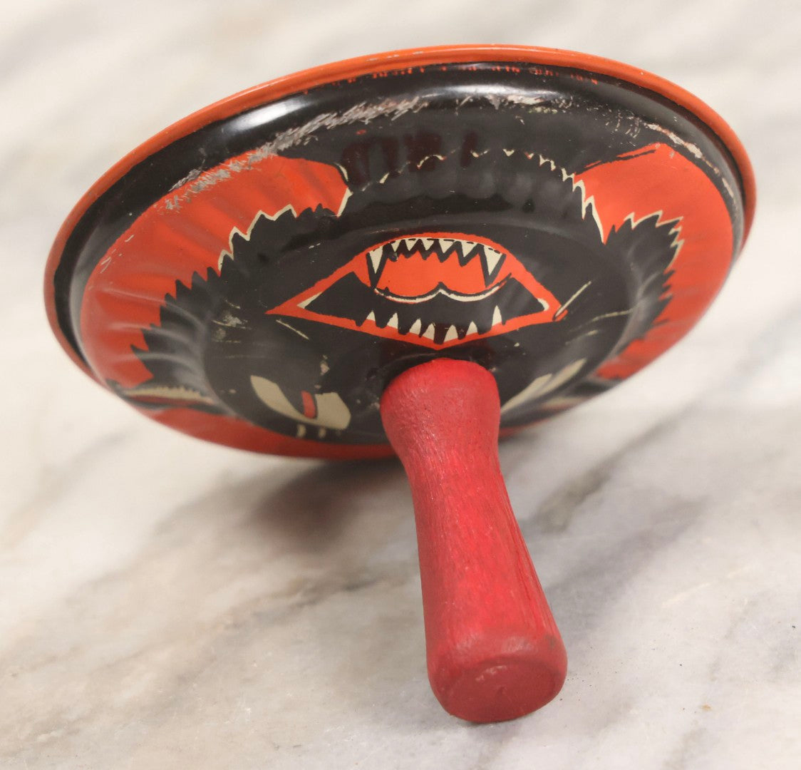 Lot 026 - Vintage Tin Lithograph Halloween Noisemaker Bell With Grinning Black Cat By Life Of The Party Products