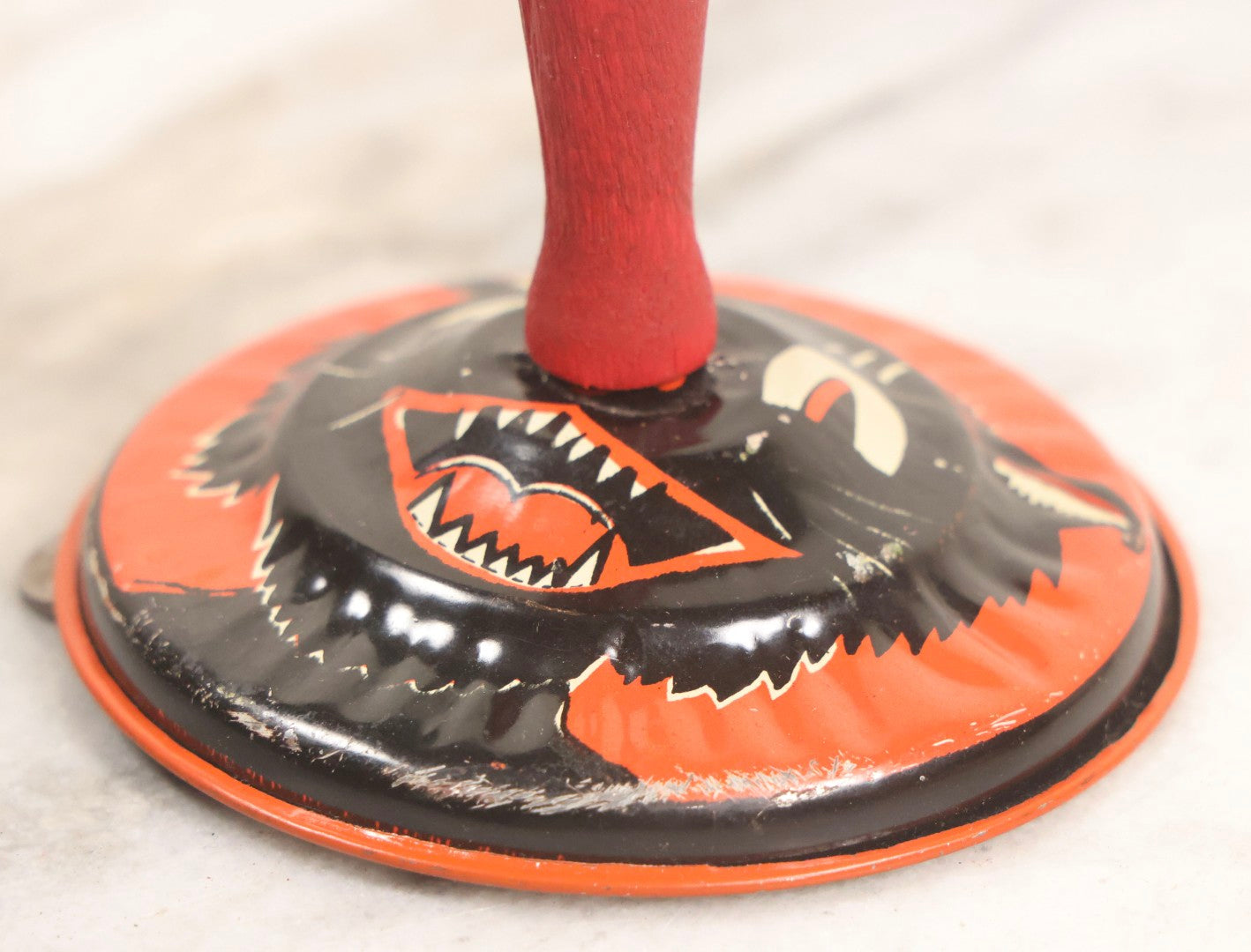 Lot 026 - Vintage Tin Lithograph Halloween Noisemaker Bell With Grinning Black Cat By Life Of The Party Products