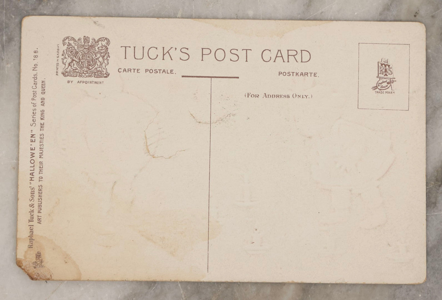 Lot 028 - Pair Of Antique Halloween Postcards Including Tuck "Hallowe'en" Series No. 188 And Gibson Art Co. Design