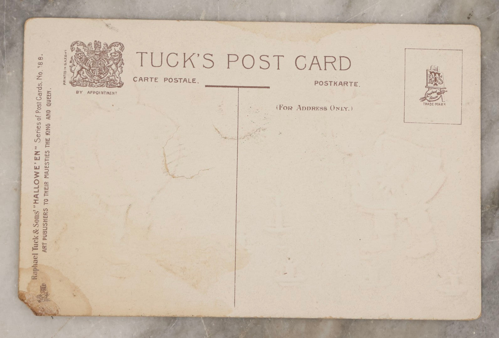 Lot 028 - Pair Of Antique Halloween Postcards Including Tuck "Hallowe'en" Series No. 188 And Gibson Art Co. Design