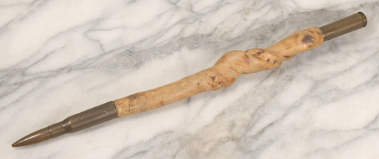 Lot 036 - Vintage Wwii Trench Art Baton Or Swagger Stick Made From Twisted Branch And Split .50 Caliber Cartridge, Marked “Tw 43,” 17-1/4" L