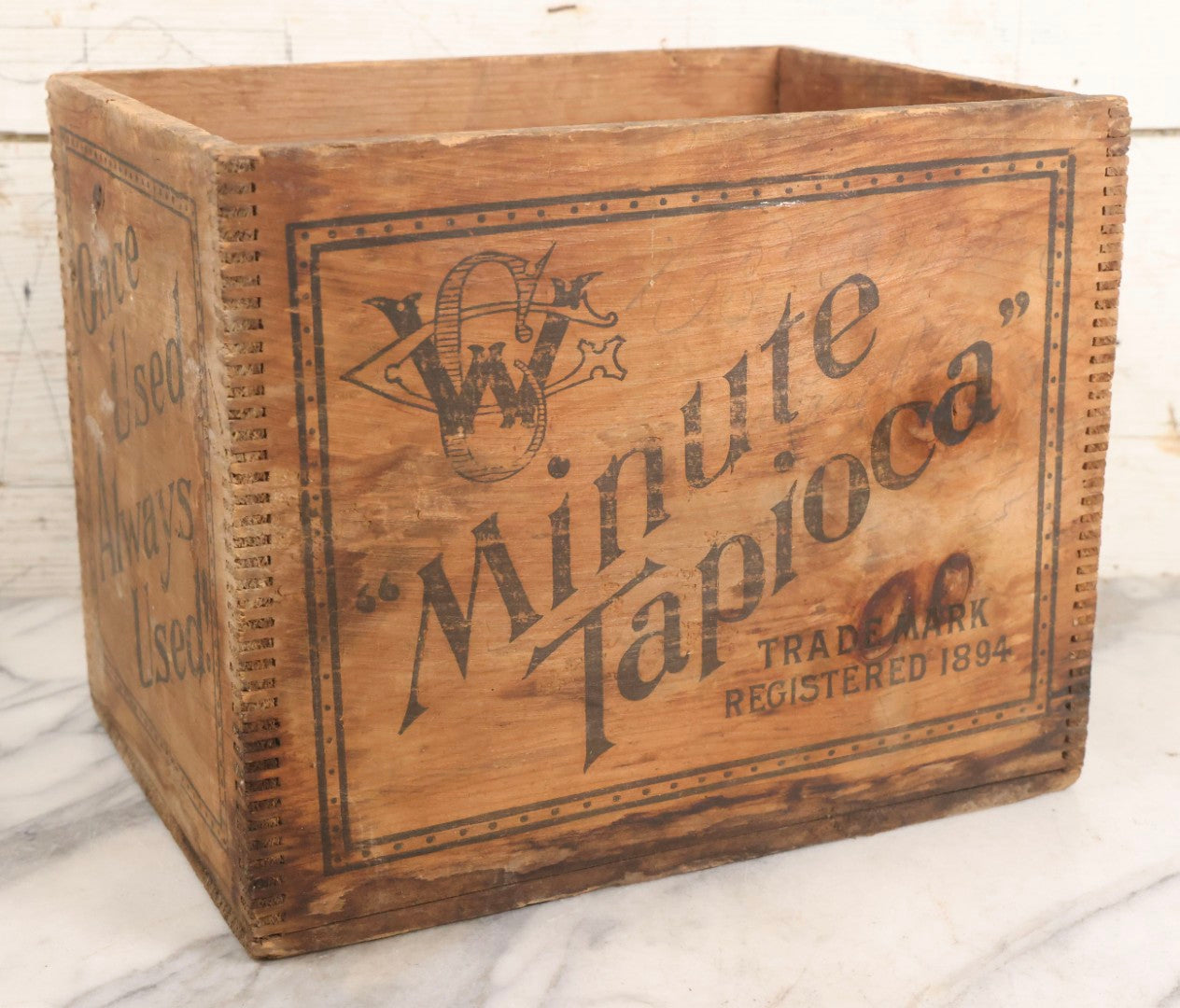 Lot 041 - Antique Minute Tapioca Wooden Crate By Whitman Grocery Co., Orange, Massachusetts, Trademark Registered 1894