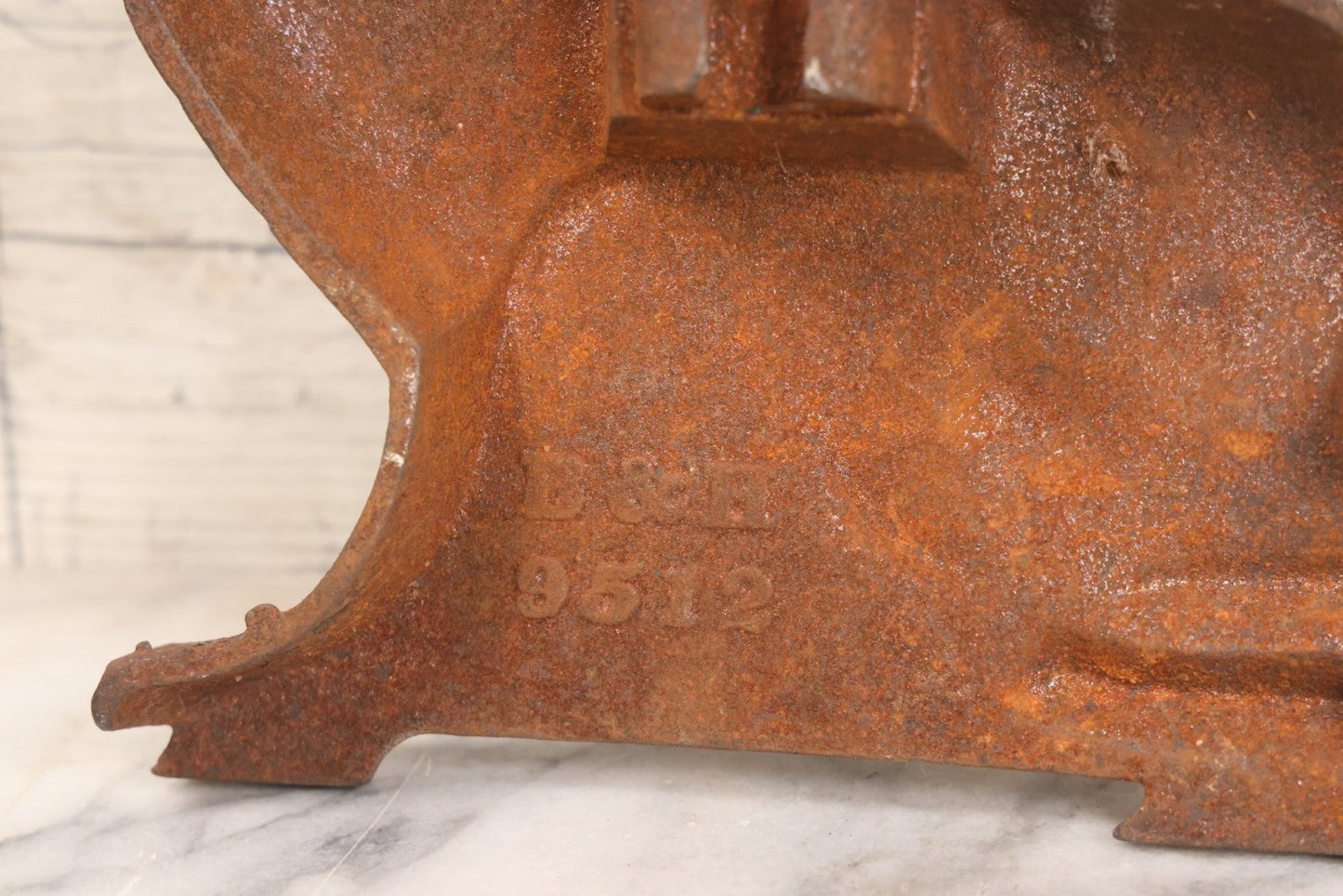 Lot 044 - Antique Rusty Cast Iron Stylized Dolphin Andiron End By Bradley & Hubbard, No. 9512, Marked “Pat. Apld. For," 14-1/4" H