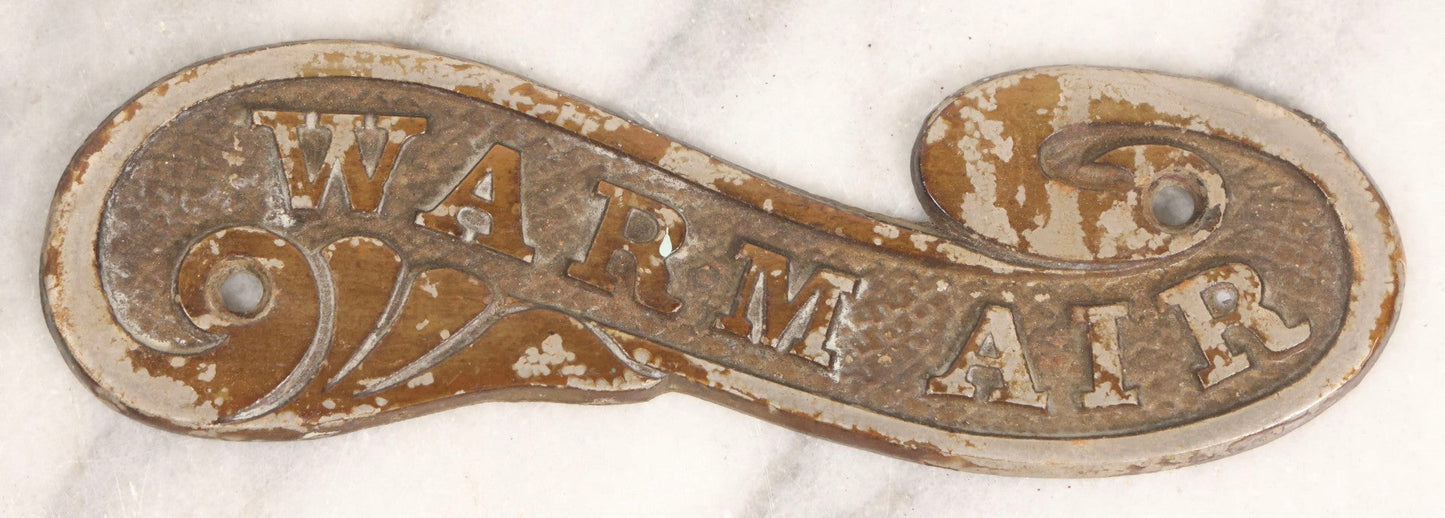 Lot 045 - Grouping Of Ten Vintage Cast Metal Air Register Badges With Scroll Design — Five “Cool Air” And Five “Warm Air”