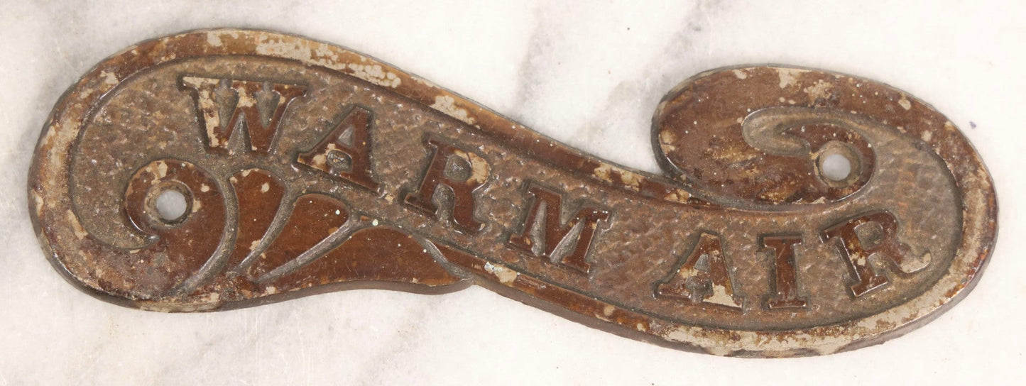 Lot 045 - Grouping Of Ten Vintage Cast Metal Air Register Badges With Scroll Design — Five “Cool Air” And Five “Warm Air”