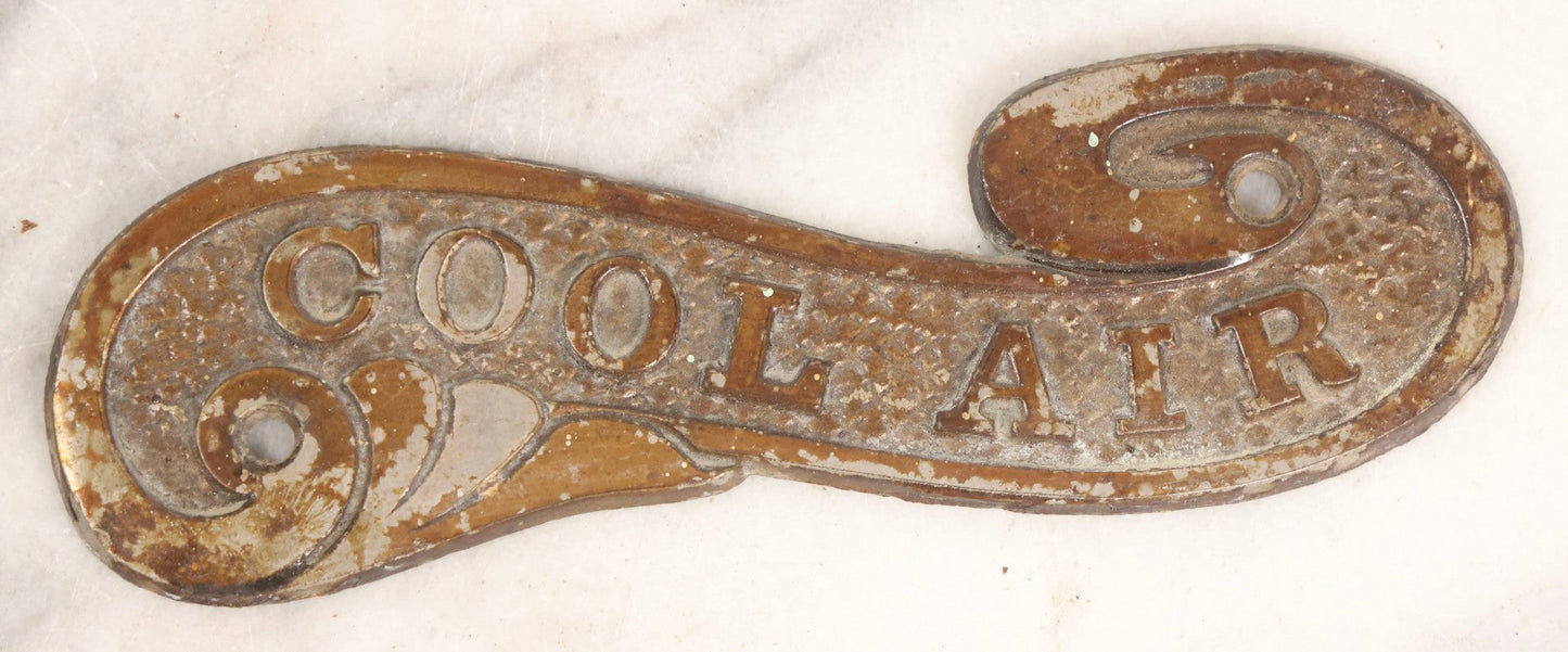Lot 045 - Grouping Of Ten Vintage Cast Metal Air Register Badges With Scroll Design — Five “Cool Air” And Five “Warm Air”