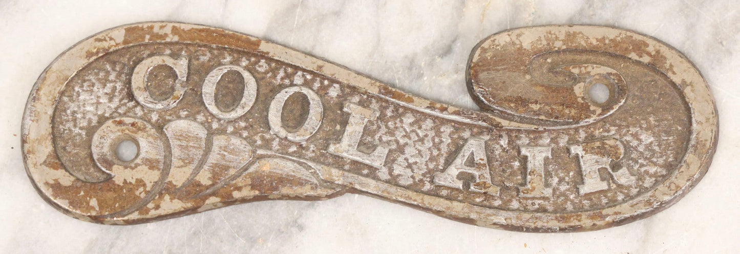 Lot 045 - Grouping Of Ten Vintage Cast Metal Air Register Badges With Scroll Design — Five “Cool Air” And Five “Warm Air”