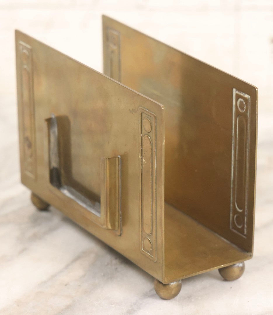 Lot 046 - Antique Brass Arts And Crafts Style Desk Stand Letter Holder With Calendar Slot, Manufactured By Bradley & Hubbard Mfg. Co.