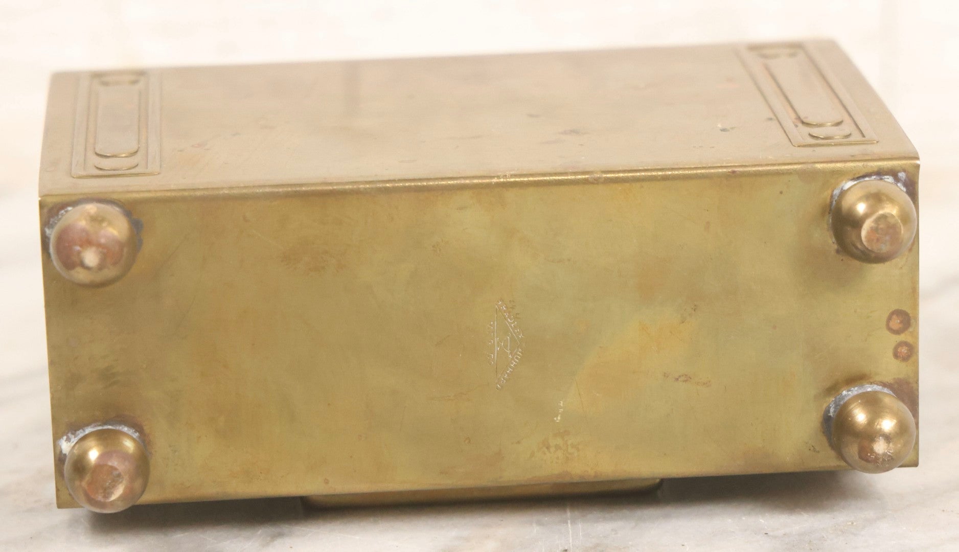 Lot 046 - Antique Brass Arts And Crafts Style Desk Stand Letter Holder With Calendar Slot, Manufactured By Bradley & Hubbard Mfg. Co.