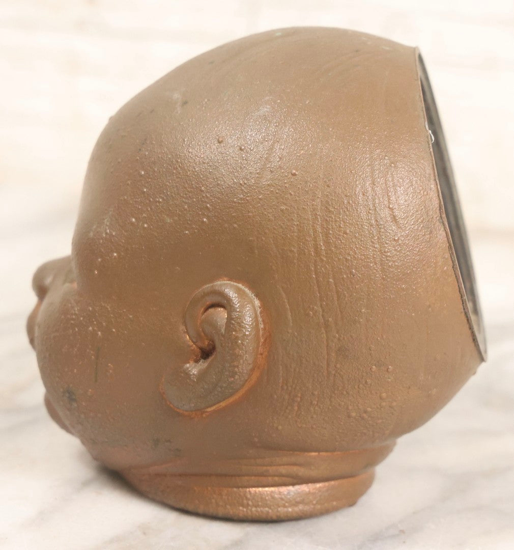 Lot 047 - Vintage Cast Metal Doll Head Mold With Bronze Finish, Likely For Rubber Head Doll Production